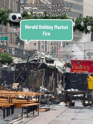 There was a fire late last night at the Herald Holiday Market which has destroyed several businesses on 36th street side.  This morning many of the vendors on 34th and 35th street were opening up for visitors so please make sure to stop by.  @urbanspacemarkets have become an integral part of the New York City Holiday Season. They help spotlight so many local vendors and help small businesses flourish. So please go an support the vendors ❤️ #heraldholidaymarket #heraldsquare #heraldsquarefire #urbanspace #urbanspacemarket #holidaymarket #nycholidaymarket #nyc #nycinfluencer #traveleengurl #thingstodoinnyc #nycfire #fdny 