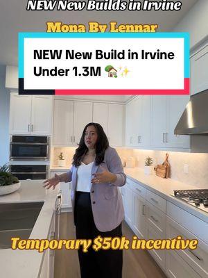 If you’re in the market for a new build, now might be the best time to purchase because this specific builder is offering a temporary $50k incentive until Feb 💸👀🏡 over 2200 ft four bedrooms and under 1.3 million!  ##newbuild##greatpark##irvinehomes##ochomes##irvine##newconstruction