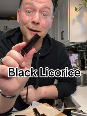 Black Licorice is better when you’ve made it yourself 🖤 #blacklicorice #black #licorice #candy #homemadelicorice #try #fyp  Black Licorice  4 TBS. Butter  1/2 C. Sugar  1/4 C. Dark Corn Syrup  1/4 C. Sweetened Condensed Milk  2 TBS. Molasses  Pinch of Salt  1/3 C. Whole Wheat Flour  3/4 tsp. Anise Oil (3.7 ML)  1 tsp. Black food Coloring  In a saucepan bring butter, sugar, syrup, scm, molasses, and salt to a simmer over medium heat. Once mixture is simmering use a candy thermometer to reach 240°F. When mixture reaches 240° remove it from the heat and mix in the flour and food coloring til completely combined, next mix in anise oil and mix until combined. Pour the mixture into a lightly greased loaf pan and allow the black licorice to cool before cutting into desired size pieces.  Individual wrap each piece with parchment 