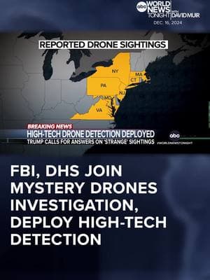 President-elect #Trump suggested something "strange is going on" after a spike in unexplained #drone sightings. The #FBI and Dept. of Homeland Security have deployed drone detection technology and infrared cameras to #NewYork and #NewJersey. Whit Johnson is on patrol with police in New Jersey.