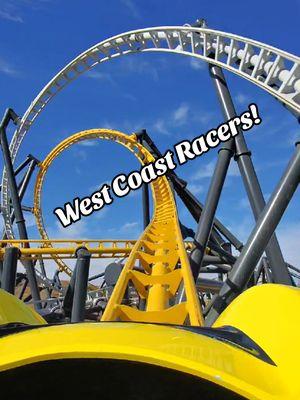 What do you think of this racing coaster!  #westcoast #westcoastracers #sixflags #sixflagsmagicmoutain #racing #race #car #rollercoaster #coasters #coaster #rollercoasterenthusiast #rollercoastertiktok #fyp #explorepage #tiktok #explore #fypage #trending 