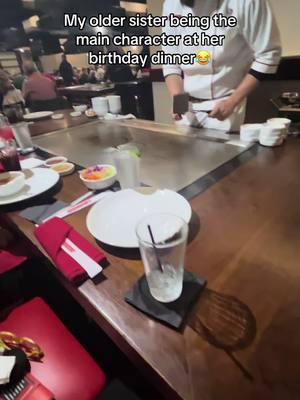 Why is she like this 😩 #fyp #birthday #dinner #sister #maincharacterchallenge #toomuch #actingafool #BlackTikTok #tiktokpartner #benihana #funnyvideo #family 