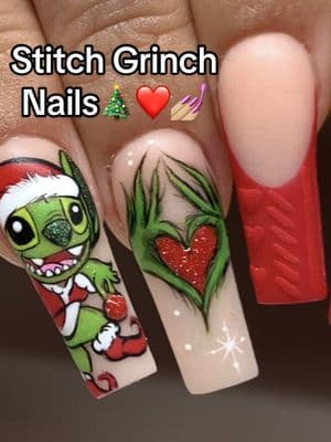 Grinch nail process transition using our products & brushes to paint! Would you wear these Grinch/Stitch holiday nails??👀😍💅🏼 ⁣❤️🎄Products used:: •xxl coffin no c curve tips⁣ •size 14 acrylic brush⁣ •gel colors: HELLO SIDNEY, GONE MAD!, MAD HATTERS MISTLETOE, LEMON FREEZE, BAD TRIP, HONEY BUN⁣ •liner gels: baddest black, level up white, molten metal, limewire, all that, oops I did it again, Milky Way⁣ •matte top coat⁣ •brushes: 9 mm dream liner brush, 5 mm dream liner brush, slim shady brush ⁣ #nailzbydevshop #nailtransition #grinchnails #grinchnailart #nailart #christmasnails #nailtrends #nailzbydev #nails ⁣