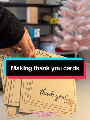 Whenever it slows down I like to make my supplies I use to pack orders. These are my thank you cards, and they’re included with every order. I hand write a nice note and the rest is my business info. Thank you for eveyone who has supported me. #CapCut #community #SmallBusiness #2025goals #thankYouCards 