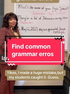 One of the best ways I teach grammar? Putting actual grammar mistakes on the board and breaking them down with my students. It’s fun, engaging, and—most importantly—effective. Mistakes with commas, apostrophes, and spelling get the spotlight as we talk through why they’re wrong and how to fix them. The goal? To help students catch their own errors and never make them again! Of course, someone always adds a little humor to the mix, and this lesson was no different. Proofing grammar has never been so much fun! #agrammar  #GrammarLesson #ProofReading #MiddleSchoolTeacher #writing #LearnFromMistakes #GrammarHumor #highschool #TeachersOfTikTok #ClassroomFun #GrammarErrors #EnglishTeacher #TeachingTips #EngagingLessons #CommaRules #commause #ApostropheMistakes #comma #SpellingErrors #spelling 