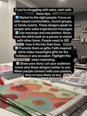 If you’re struggling with sales, start with these tips: 1️⃣ Market to the right people: Focus on faith-based communities, church groups, or family events. These designs speak to people who value inspirational messages. 2️⃣ Use mockups and real photos: Show how the shirts look on a person or styled with other items. People need to SEE how it fits into their lives. 3️⃣ Promote them as gifts: Faith-inspired shirts make meaningful gifts for the holidays or any occasion. Highlight this when marketing. 4️⃣ Share your story: Let your audience know why these designs matter to you. When people connect with your passion, they’re more likely to buy. #FaithAndGrace #TshirtBusiness #CraftingCousins #SmallBusinessTips #ScreenPrintTransfers #SVGOnDemand #cricuthacks #TShirtMakers 