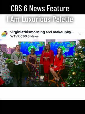 So honored to be featured on the CBS 6 news. Holly and the models look incredibly gorgeous 💕💕 Its not too late to get the I Am Luxurious Palette before Christmas 💕 #fyp #SmallBusiness #news  #indiemakeupbrand #indiemakeup #blackownedbeauty #duochrome #glittereyeshadow #holidaymakeup 