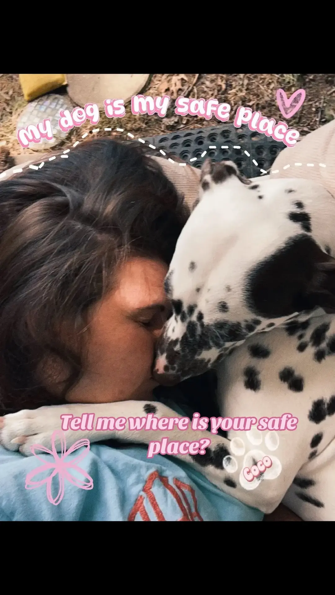 Tell me do you have a safe place or better someone who is your safety #letschat #tellme #letsgetreal #realtalk #safeplace #safeplaceforeveryone #safeperson #doglove #furbabylove #petlover #dalmatian #dalmatiansoftiktok 