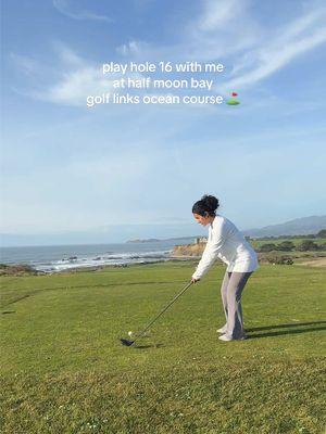 come play a hole with me ⛳️ #golf #halfmoonbay #golfing #lefty #doublebogey #girlgolfer 