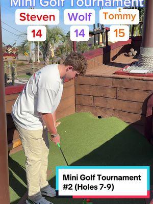 Mini Golf Tournament #2 18 holes (Holes 7-9) Top 2 players advance to play a 1v1 match for the 🏆, scores reset! #golf #minigolf #minigolfing #puttputt #puttputtgolf #season4 #myrtlebeach #viral #golftiktok #golftok #golfer #foryoupage #fyp @Twin Tour Golf @The Food Guy 