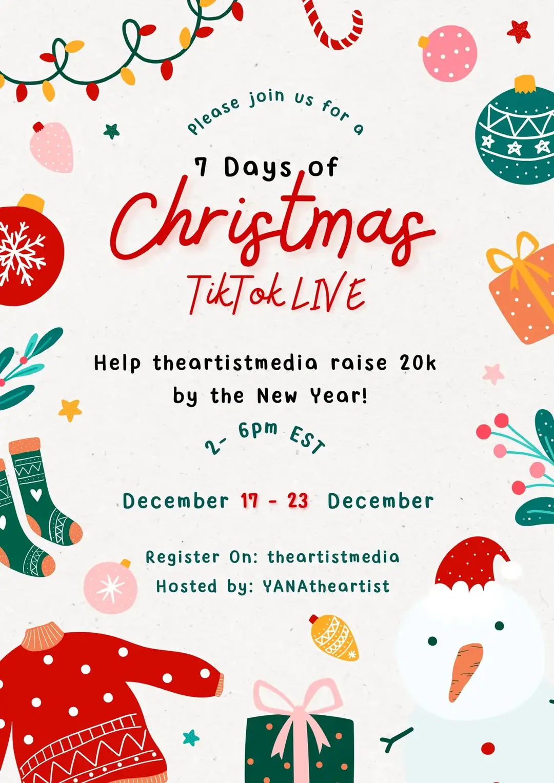 Register for our fundraising event on tiktok LIVE- goal is 20k by New Years! Tag your friends! #theartistmedia #tiktokLIVE 