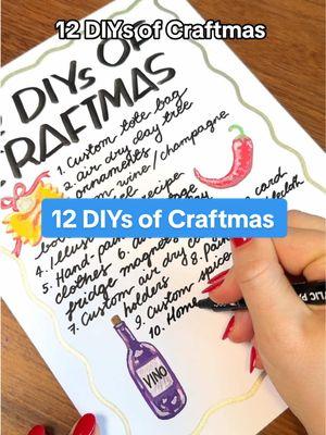 ✨ 12 DIYs of Craftmas! ✨ A festive list of creative projects to try this holiday season – all made extra special with @Shuttle Art outline markers for a hint of sparkle. Which of these projects would you like to see me create? ✨  12 DIYs of Craftmas: 	1.	Custom tote bag 	2.	Air dry clay tree ornaments 	3.	Custom wine/champagne bottle labels 	4.	Illustrated recipe 	5.	Hand-painted vintage clothes 	6.	Air dry clay fridge magnets 	7.	Custom air dry clay holders 	8.	Painted table name cards 	9.	Custom spice tin 	10.	Homemade preserves with custom labels 	11.	Custom perfume tin 	12.	Illustrated holiday greeting cards #craftmas #crafting #craftideas #giftidea #giftideas #airdryclay #christmasgiftideas #homemadegifts #illustration #christmas2024 #craftingtiktok #craftingideas #CapCut 