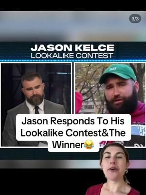 Replying to @crystalpink10 his face seeing the winner tells me EVERYTHING I have to know lol #jasonkelce #nflnews #swiftietok #92percenters #kelcebrothers #kelcefamily #swiftietiktok #mondaynightfootball #lookalikecontest #jasonkelce #footballswiftie 