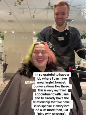 Before being a hairstylist, I always valued the relationship I had with the person that would do my haircut.  It’s full circle to be on the other side of it, and be the person that creates the safe space for conversations like these. #hairstylist #hairtok #consultation #salonlife 