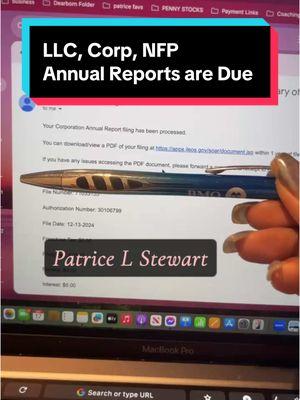 #patricelstewart #businessowner #entrepreneurship #entrepreneur #startup #startupbusiness #femaleboss #boss #ceo #businesstips #businesstiktok #businesswoman #businesstok #biztok #smallbizowner #smallbiztiktok #smallbiztips #smallbiz #annualreport #renewal #dontforget #reminder 