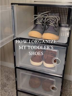 How i organize my toddler’s shoes! Got 12 of these shoe storage boxes. You could even use them for other stuff like toys & crafts! #toddlers #toddlersoftiktok #MomsofTikTok #kidsshoes #shoestorage #storagebox #shoeorganizer 