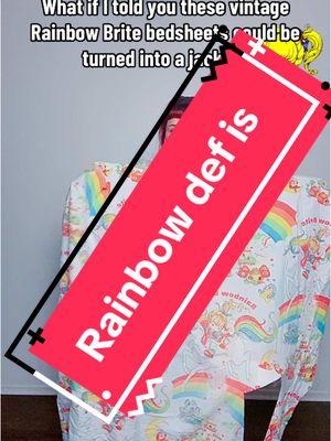 #RainbowBrite #UpcycledFashion #BedsheetGlowUp #NostalgiaRevival #DIYJacket #VintageStyle #RetroMagic #80sKids #SustainableFashion #GeekToChic #UpcycleQueen #NostalgiaVibes #ThrowbackStyle #RetroGlowUp #80sNostalgia #ColorfulFashion #DIYStyle #VintageRevival #HandmadeStyle #ThriftFlip #UpcycleMagic #EcoFashion #RetroVibes #BedsheetCouture #DIYGlowUp #FeelTheRainbow #VintageFinds