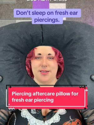 Sleeping on a fresh ear piercing can cause delayed healing. Help the healing along by using a piercing aftercare pillow! #bodyartforms #bodyjewelry #altjewelry #piercings #piercingtok #earpiercing #cartilagejewelry #cartilagepiercing #piercingaftercare Piercing aftercare Sleeping on piercing Ear cartilage piercing Ear piercings