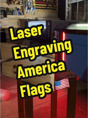 Putting our laser engravers to work today! These are co2 laser engravers and these are some examples of laser wngraving and laser cutting with baltic burch to make these custom laser engraved and then flame torched desktop american flags @omtechlaser @AeonLaserUSA #omtech #laserengraving #lasertok #aeon #woodworking #sidehustle @Mission 22 