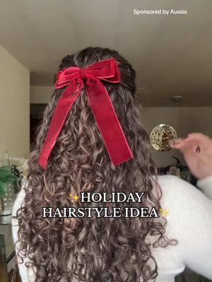 cute & easy holiday hairstyle using @Aussie Hair USA 🎄🎁✨ #curlyhairstyles #holidayhairstyle #hairstyle #curltok #aussiepartner #aussomehair #curlygirl #hairtok #curlyhairtutorial #hairstyletutorial #halfuphalfdown #fyp 