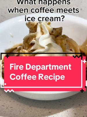 Espresso coffee meets icecream!!! Fire Department instant espresso is a perfect pairing for yhis recipe. Simply make your espresso, grab a great big scoop of vanilla bean ice cream. Pour the espresso over top with dark rich, chocolate and whip, whipped cream.!! the rich coffee flavor, mixing with the cream is absolutely delicious!! #trendingcoffee #firedepartmentcoffee #coffeerecipe #holidayhaul #coffeelover @Fire Department Coffee 