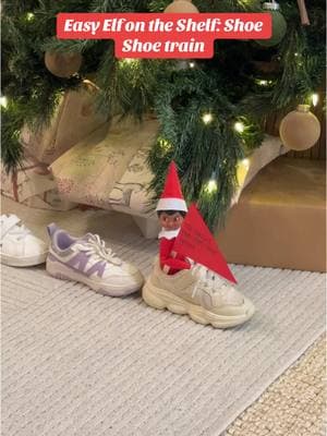 All aboard the shoe-shoe train! #elf #elfontheshelf #elfontheshelfideas #elfontheshelfchallenge #elfontheshelfinspiration #easyelfonashelfideas #easyelfontheshelf #quickelfontheshelfideas  #christmas #christmascountdown #christmastime #christmastiktok #christmastok #christmasdecor #holiday #holidaycountdown 