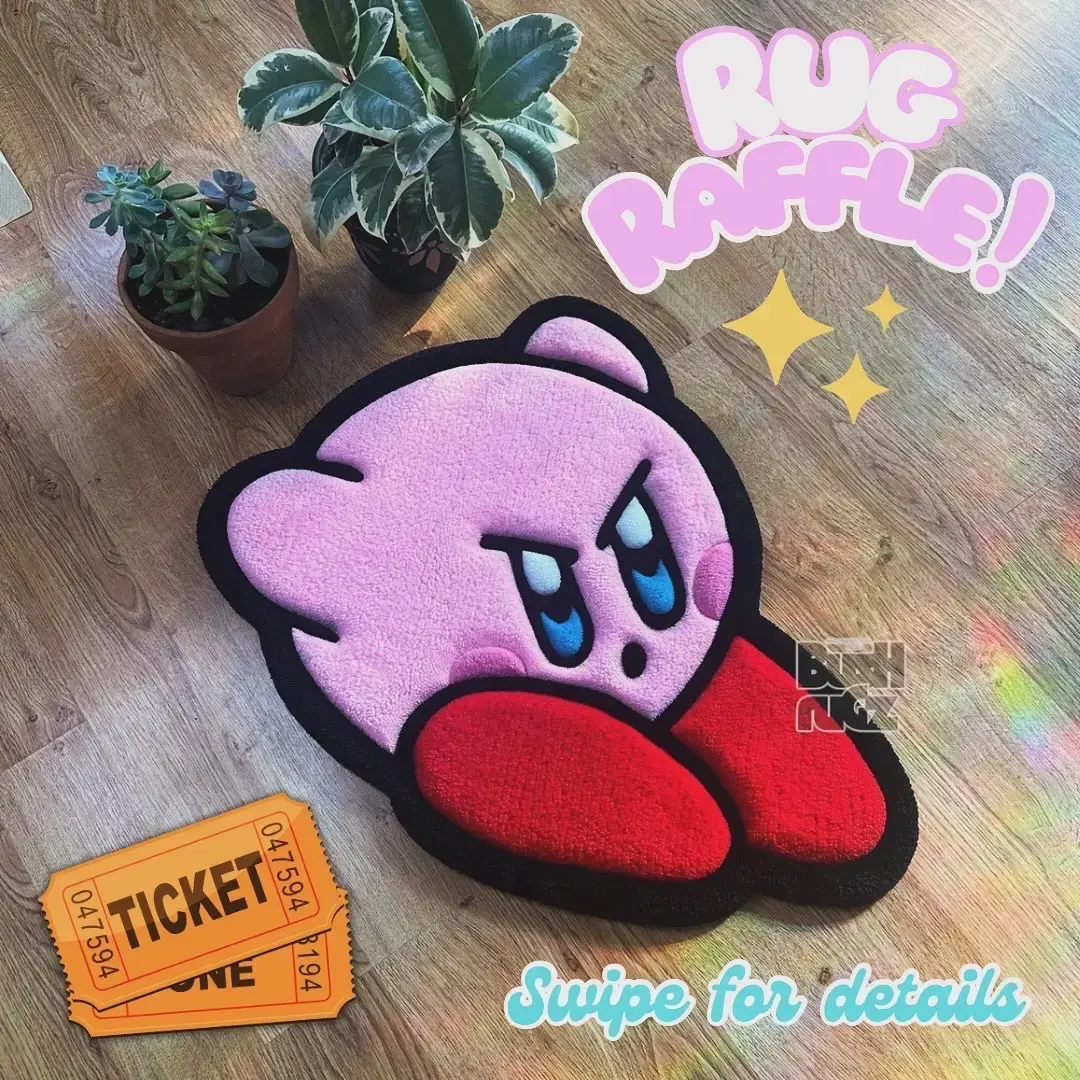 LAST DAY TO ENTER. ONLY $2 PER RAFFLE TICKET! DRAWING THE WINNER LATER TONIGHT! 😁 #kirby #kirbyart #cuterug #customrugs #tufting #handmade 