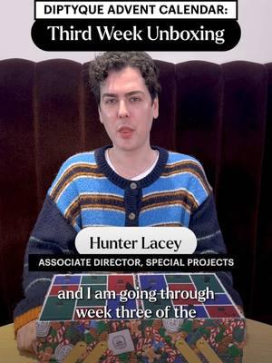 Associate director of special projects, Hunter Lacey, is asking all the right questions tbh. Tune in as he unboxes week 3 of the #diptyque advent calendar 🎁 Shop our favorite advent calendars this season at the link-in bio #allure #adventcalendar #advent #holidays #holidayvibes #holidayseason #diptyque 