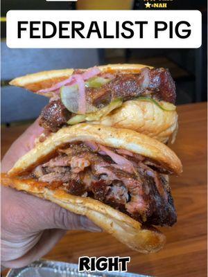 @Federalist Pig #bigschlimsreviews #fedrib #ribsandwich #ribs #bbq #compare #goodeats #washingtondc #dmvtiktok #dmvfoodie #mcrib Hey so the McRib is back out again!! I heard that one of my favorite bbq spots came out with their version of it…the Fedrib!! I’m getting a McRib, & comparing it to the Fedrib!! Let’s GO!! . Where I am: @federalistpig . Location Reviewed: 1654 Columbia Rd., N.W. Washington D.C. . Items Reviewed: STAMP!! From Federalist Pig their Fedrib ($16 with pickled onions, pickles, smoked ribs, & their signature bbq sauce). Super tender fall off the bone ribs, thick, well sauced DELICIOUSNESS!! PASS. From The Fast Food Spot Their McRib ($6.59 with pickles, bbq sauce, & onions). You can’t take a bite from the Fedrib, then go take a bite from this…it’s ill compared…PASS!! . Customer Service: On Point! . Parking: Rough. . Recommendations: Get the Fedrib!! . The Inside: It’s definitely set up bbq style with NICED up outside benches!! ⭐️⭐️⭐️⭐️⭐️=STAMP ⭐️⭐️⭐️⭐️➕=LIKE THAT ⭐️⭐️⭐️⭐️=DELICIOUS  ⭐️⭐️⭐️=DECENT ⭐️⭐️=PASS ⭐️=NAH #Bigschlimsreviews 