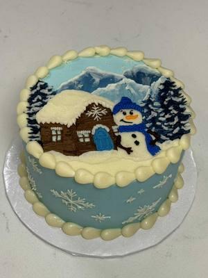 Replying to @Lisa Winter Wonderland Cake❄️☃️ #cakedecorating #cakedecorator #christmascake #wintercake #winterwonderland #cakeideas #snowmancake #snowman 