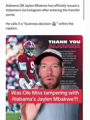 Was Ole Miss tampering or did Jaylen Mbakwe just play Alabama for more money? #alabamafootball #jaylenmbakwe #ryanwilliams #alabamacrimsontide #CollegeFootball #olemissfootball #transferportal 