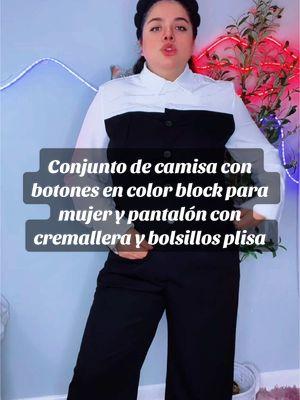 Ofertas navideñas de YOZY, dos piezas 口 Conjunto de camisa con botones en color block para mujer y pantalón con cremallera y bolsillos plisados, ropa elegante para el trabajo y la oficina, ropa de mujer para otoño e invierno, tendencia navideña 2024, conjuntos de otoño e invierno #fashion #yozy #yozyfashion #yozyset #tiktokfashion #holidayhaul #giftwomen 