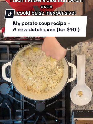 The excitement when this dutch oven came in the mail!! LOVE IT! —» 🫒garden ish kinda zuppa tuscana  Here’s what I used, just do what I do in the video 😅 good luck.  •About 5 med potatoes (I like yellow) -cut them how you want, peel them or don’t  •1lb Italian sausage  •1pk bacon -cut small •Half a small onion finely chopped  •Big spoon jarlic  •1 bigger box of chx broth •3 chx bullion cubes •1 mason jar water •Couple ish handfuls of mozz/prov mix  •You could also add kale butttt 🤢 •Approx:  1 tbsp garlic powder  1tbsp onion powder  2tsp red pepper flakes  2tbsp Italian seasoning  Salt and pepper   #dutchoven #duracastdutchoven #castirondutchoven #cooking #cookwithme #whatimadefordinner #DinnerIdeas #potatosoup #easydinner #tiktokshopstarcreator #ttsstarcreator #tiktokshopholidayhaul #newyearnewaura #homefinds #tiktokshophomefinds #kitchenware #MomsofTikTok #momlife #momtok #momsover30 #momsover40 