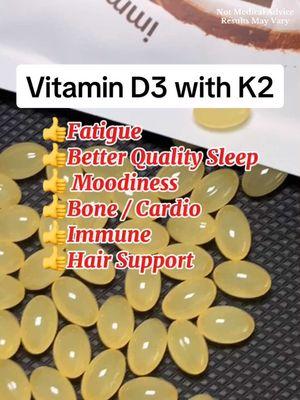 Vitamin D3 with K2 from microingredients * Vitamin D3supports the immune system, bone, and muscle function. * Vitamin D3 and K2 work synergistically to promote overall health. * Vitamin D3 helps your body absorb calcium from food, while vitamin K2 directs that calcium to your bones and teeth instead of soft tissues like arteries. * Vitamin D3 supports mood, bone, cardio, great for immune support #vitamind3k2 #vitamind3 #vitd3k2 #vitd3  #vitamind3k2benefits #vitamind3k2softgels #vitd3k2softgels #microingredients  Not Medical Advice Results May Vary