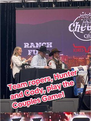 #TeamTripleCrown riders #CodySnow and #HunterKoch play The Couples Game at the @Cheers It’s Chelsea 🥂🐴 Show during #CowboyChristmas How well would you know your partner? 🤣 #NFR #teamropers #couplescomedy #rodeohorses #teamroping #TripleCrownFeed 