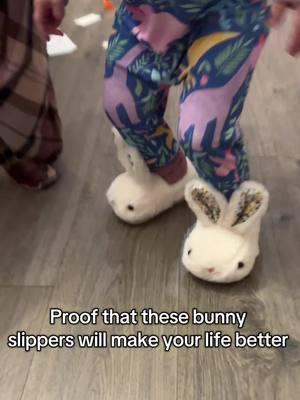 She calls them her “hop hops” and we’re obsessed 😍😍🐰🐰🐰 Her outfit is from @The Simple Seed Baby Co  #bunnyslippers #toddlergifts #hop #bunny #toddler #toddlerswag 