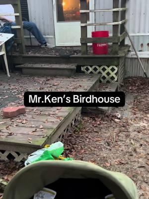 Mr.Ken had what was left of a birdhouse. Last week my 9 year old found it and started working on it while we were at his house but didn’t have time to finish it, so he brought it home. He worked on it by himself and repaired the roof and even painted it. He was so proud to bring it back to him fixed. I couldnt be any more proud. 🥰 #mrken #birdhouse #fixit #blueeyes #somethingtodo 