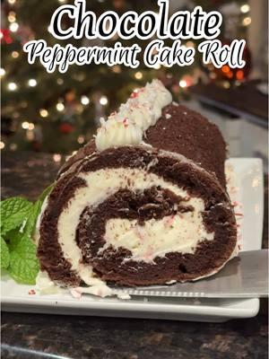 *NEW RECIPE* This Chocolate Peppermint Cake Roll is the perfect Christmas dessert.😍 Get the recipe now on my website. 🎄 #cakeroll #peppermint #peppermintcake #christmascake #christmasdessert #fyp #holidaytiktok 