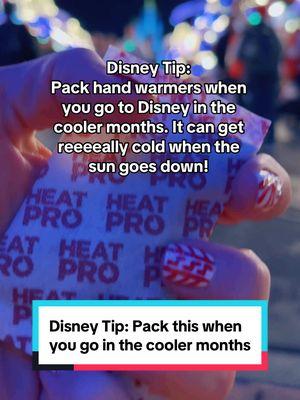 This Disney tip is a goodie! Believe it or not, Florida can get cold in the cooler months, especially at night! Because it can get so frigid, I always make sure to pack hand warmers. They are easily stored and easy to dispose of. I would croak at any Christmas party in Disney if I did not have these! #DisneyWorld #wdw #disneyfyp #disneytrip #disneytip #disneytips #disneytipsandtricks #disneymusthaves #disneyatchristmas #disneychristmas #christmasatdisney #disneywithkids #disneyadults #disneymom #disneymoms #disneyparent #disneydad #coldweather #travelagent #dianeytravelagent #thoughtfultravelers 