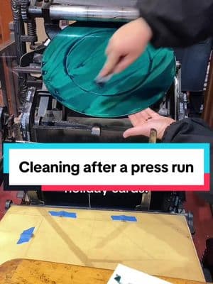 We often demonstrate a lot of printing in our print shop exhibit at the Sacramento History Museum, but not many people get to see the cleaning process. In this video, Jared shows the full cleaning process sped up a bit because the full video is almost 11 minutes long.  We use 1K kerosene as a solvent to clean the ink off of our 10x15 Chandler & Price Gordon-style jobbing press. This was after a press run where we letterpress printed 300 copies for our 2024 museum holiday card with green rubber base ink. Cleaning is always a long and laborious task but we hope you enjoy the video! #SacHistoryMuseum #CleanTok #cleaningtiktok #clean #cleaning #ink #sacramento #museum #history #letterpress #printingpress #printing