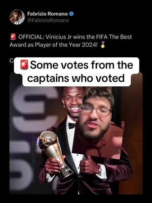 🚨Some votes from the captains who voted #realmadrid #halamadrid #madrid #viniciusjunior #viniciusjr #vinicius #vinijr #vini #fabrizio #fifa #fabrizioromano #thebest #rodri #lukamodric #modric #bellingham #judebellingham #jude #carvajal #davidalaba #alaba #james #salah #mosalah #jamesrodriguez #vandijk #vergilvandijk #vvd #davies #yamal #alphonsodavies #lamineyamal #odegaard #joshuakimmich #kroos #kimmich #tonikroos #florianwirtz #wirtz #didierdeschamps #mbappe #kylianmbappé #kylian #france #morata #alvaromorata #spain #españa #luisdelafuente #kane #harrykane #gimenez #uruguay #fedevalverde #valverde #haaland #scaloni #argentina #lionelmessi #leomessi #messi #xhaka #oblak #skriniar #lewandowski #lewa #son #hakimi #achrafhakimi #cristiano #donnarumma #heungminson #cr7 #cristianoronaldo #ronaldo #pep #portugal #bernardosilva #mexico #edsonalvarez #javieraguirre #carloancelotti #ancelotti #xabi #xabialonso #pepguardiola #lunin #guardiola #unaisimon #ederson #dibumartinez #emimartinez #futbol #futboltiktok #football #footballtiktok #Soccer #soccertiktok #fyp #tapiaa__ 