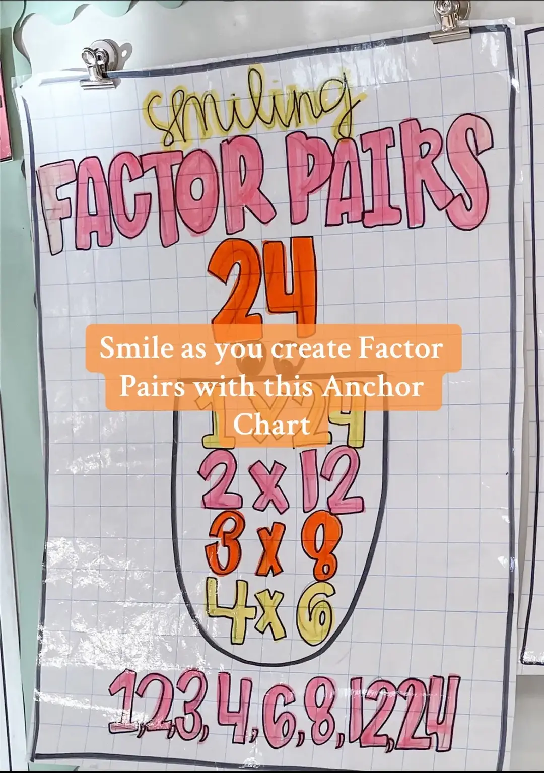 💕🧮TPT download! 🧮💕 Linked Above!  Let's bring some excitement to factor pairs! Ready to turn math into a fun, smile-filled adventure? Together, we'll uncover the factor pairs of any number. As we work through each pair, we'll "smile" by surrounding the complete set with a big, cheerful smile! This playful approach makes it easy and enjoyable to find even the trickiest factor pairs. With every discovery, we'll be smiling more and making math feel less like a challenge and more like a game. Let's dive in and create those factor pairs with joy! 😊 #teachersoftiktok #tecah #anchorcharts #factors #factorpairs #mathactivity #4thgrade #4thgradeteacher #4thgrademath #school #teacherlife #teacherlife #mathteacher #mathtok #primeandcomposite #prime #composite #tpt #tptseller #teacherspayteachers #teacherspay 