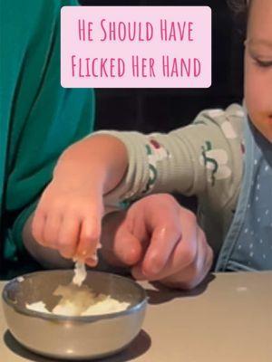 He should have flicked her hand away! Duh 🙄😑 #fy #fu #foryoupage #fup #fyp #foryou #whatwasthat #caughtoncamera #caughtin4k #caught #toddlers #toddlersoftiktok #nursehannah #kidsoftiktok #kbbq #koreanbbq #jokes #momcontent #dadsoftiktok #parentsoftiktok #terribletwos #funny  #funnyvideos #keepwatching #waitforit #momtok #momtiktoks #toddler #viralsound 