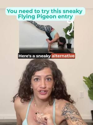 Flying Pigeon (Eka Pada Galavasana) got you frustrated? Here's a sneaky tip to get flying! You typically see people getting into Flying Pigeon pose by tucking into a little ball first, then extending their back leg. I’m not gonna lie. That entry is hard. Because it requires you to balance AND MOVE YOUR LEG at the same time. But you know by now that I love to tweak poses to make them work for our bodies. So if you get “stuck” in the little ball version and can’t quite extend the leg from there, here is my favorite modification 👇 I won't explain exactly how to set up the pose now (stay tuned for the end to see how you can learn!). But once you're in position, slide your free leg towards the back of your mat. Check it out! That leg is now already extended and ready to fly! Once you're there, shift your body weight forward (MUCH further than you think). Notice how light your back leg becomes and how easily it flies! BOOM!! Be sure to SAVE this so you can try it for yourself! Want to learn more tips so you can work smarter, not harder, in your Arm Balance practice? 🔴 Click the l!nk in my b!o my to check out my free Arm Balance Masterclass that breaks down the detailed mechanics you need to fly virtually any Arm Balance in the body you have right now! . . . #armbalancetraining #yogabalancepose #yogabalanceact #yogabreath #onandoffthemat #yogaforbeginners #flexibilitytips #yogapracticeeveryday #handbalancing #yogatips #learnyoga #handstandtraining #yogastrength #yogaflexibility . how to arm balance yoga, how to do handstand, crow pose yoga, balancing yoga poses, yoga arm balances for beginners, arm balance yoga class, learn yoga arm balance