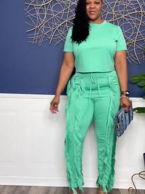 Stepping into the spotlight in They Gawk When I Walk- Jade 💚 This frilly two-piece set hugs every curve flawlessly. Available in sizes 1X-3X for all my queens! Rock that beautiful color, girl! #FashionForward #FeelConfident