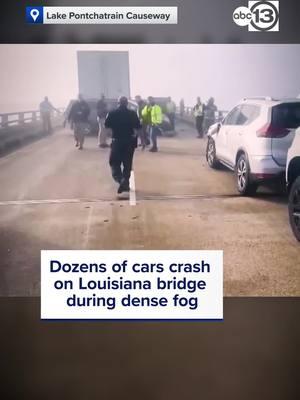 Due to dense fog, a massive crash involving dozens of vehicles shut down both sides of the Lake Pontchartrain Causeway Tuesday morning. #densefog #fogadvisory #lowbeams #foglights #drivewithcare #defensivedriving #notexting #abc13houston #abc13