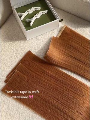 Understanding the width of invisible tape in weft 🫶🏼 Each pack is 14inch wide, you can choose the precut option✨ Hair color: orange copper  #endaringhair #virginhairextensions #tapeinextensions #tapeinweft #invisibletapeins #copperhairextensions