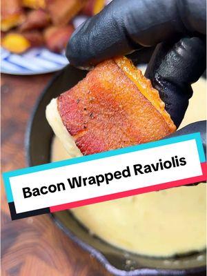 Bacon Wrapped Raviolis 👀  Full recipe on cookingintheyard.com 👍  I bet you can’t eat just 10! #food #EasyRecipe #bacon #baconwrapped #snacks #fingerfood #partyfood #appetizers #holidayfood