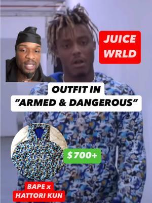 @juicewrld999 outfit in mv “Armed and Dangerous”  What yall think about these pieces?  +follow @whatzfit for more fashion+ #fashion #whatzfit #juicewrld #armedanddangerous #rap #music #hiphop #999club #999 #999forever #lljw #LLJW #bape #hattori #hattorikun #bapesta #juntakahashi #undercover 