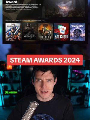 The Steam Awards nominees are in! This round of awards is 100% nominated and voted on by PC players, and the Game of the Year nominees are solid. 👀  Which game is getting your vote? 🤔 #steamawards #thegameawards #blackmythwukong #spacemarine2 #helldivers2 #balatro #stalker2 #gaming #GamingOnTikTok 